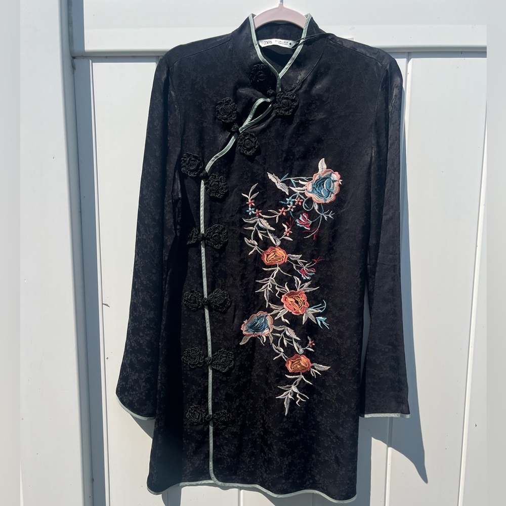 Zara embroidered jacquard dress